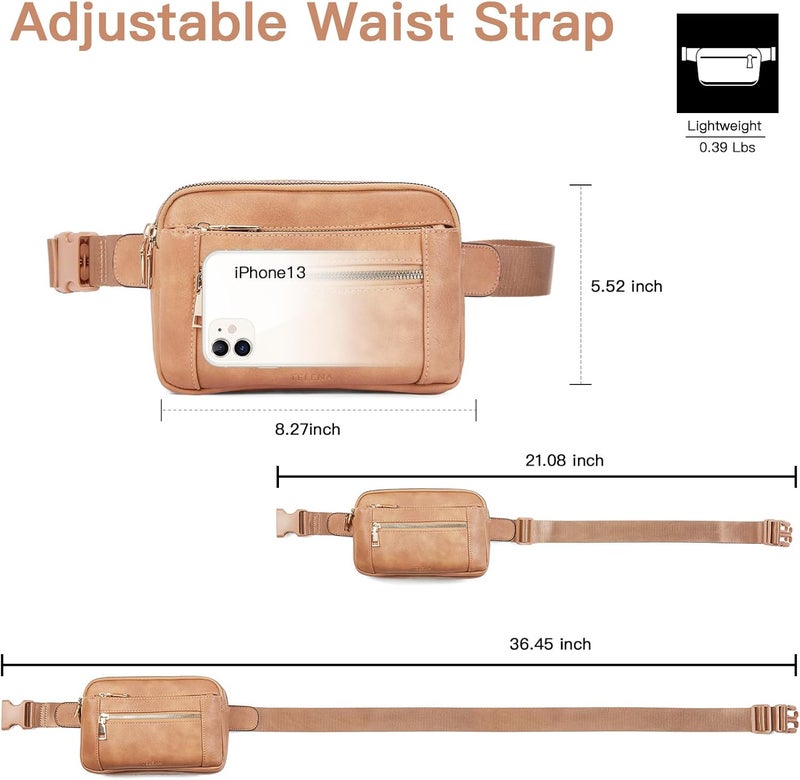 Telena Fanny Packs for Women Cross Body Bag Leather Belt Bag Fashionable Waist Bag with Adjustable Strap Camel Brown - Image 3